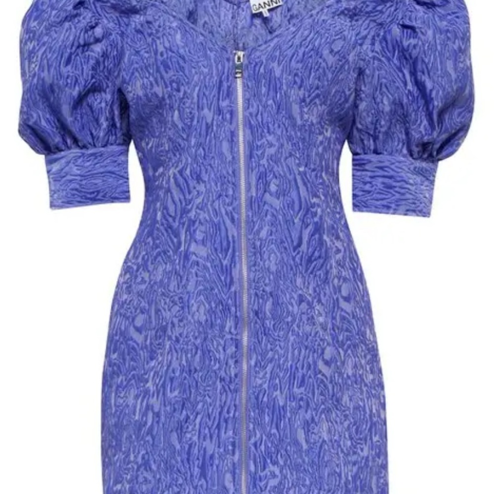 Ganni Jaquard Puff Sleeve Mini Dress